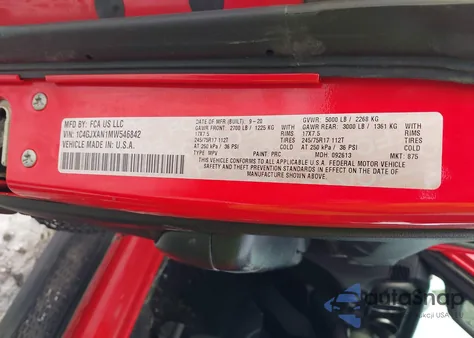 2021 Jeep Wrangler Sport S 4X4 from USA, damaged, VIN 1C4GJXAN1MW546842